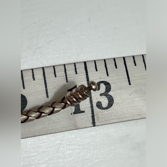 Pandora Brown & White Braided Leather Sterling Silver Clasp Double Wrap Bracelet - Picture 9 of 10